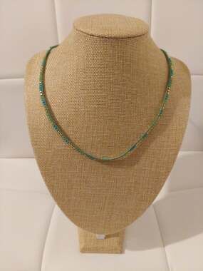 Vintage Stella & Dot Blue and Gold Beaded 20" Cord Necklace